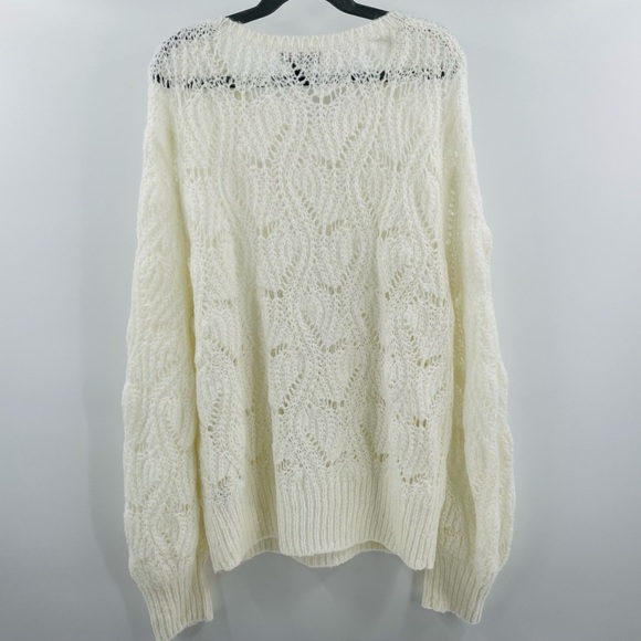 Halogen Wool Mohair Blend Open Knit Long Sleeve Soft White Long Sleeve Sweater - Picture 5 of 8